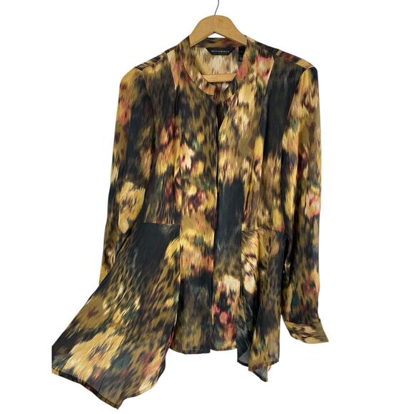 Investments Blouse Top Button Up Watercolor Floral Animal Print Romantic Boho M - Picture 4 of 14